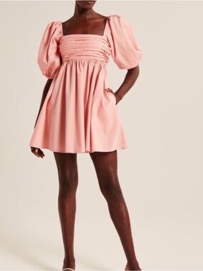 Abercrombie & Fitch Pink Puff Sleeve Square Neck Mini Dress